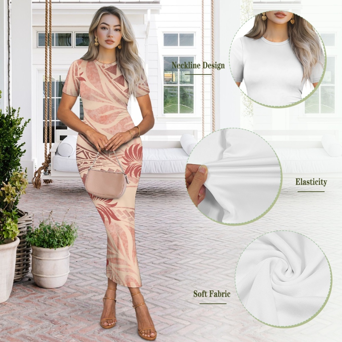 Samoa mode traditionnelle moulante robe mi-longue femmes personnalisé polynésien dégradé tatouage Totem Maxi robe robes pour dimanche blanc