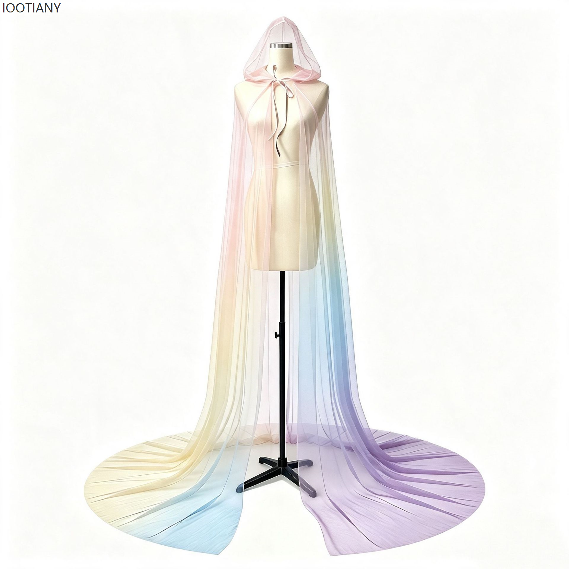 Cape à capuche en tulle transparent pour femmes, robe en maille transparente à dégradé de couleurs, cape gothique de fée pour mariage, soirée, Halloween, fête.