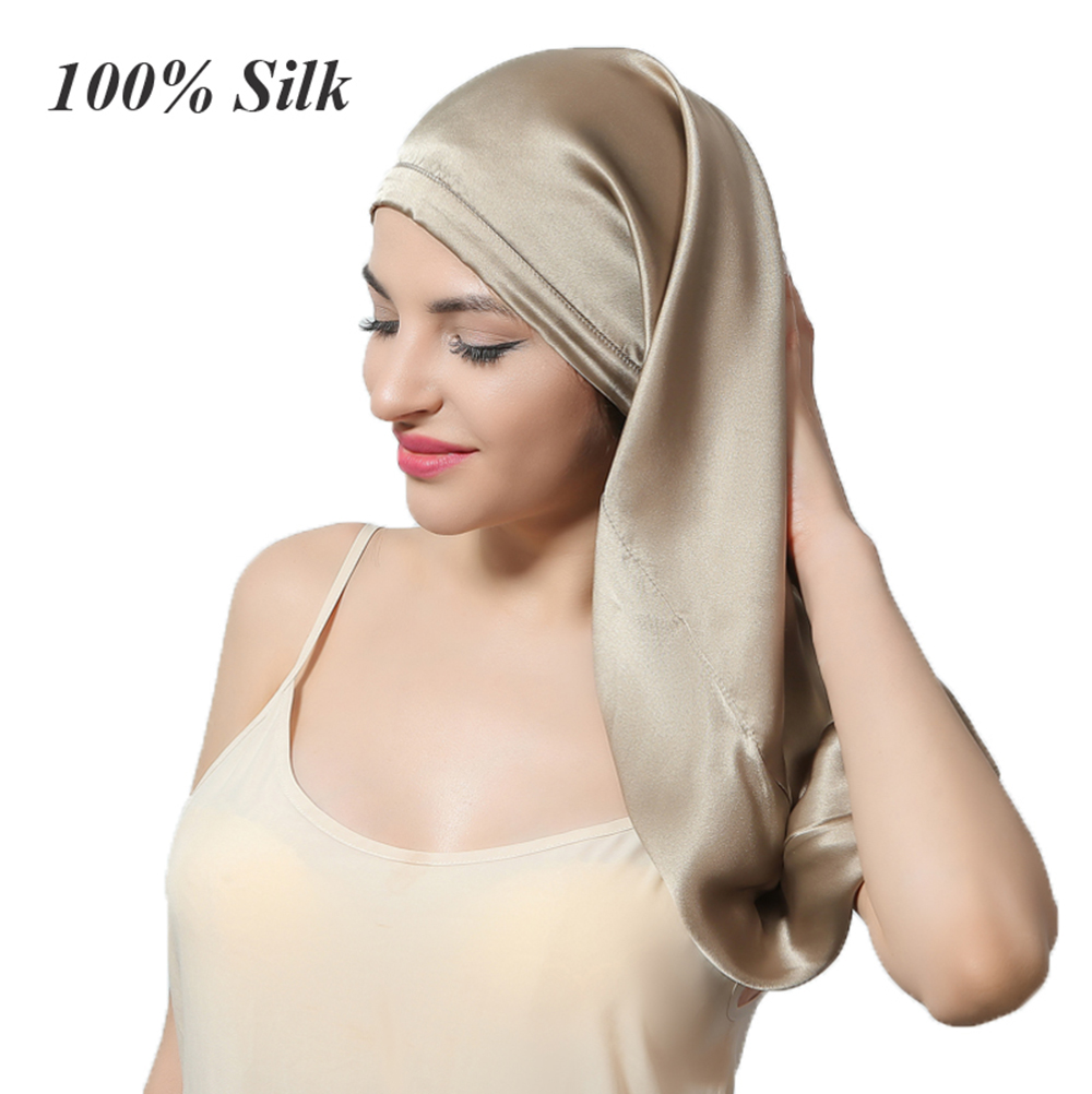 InjSleeping Hair Cap for Women, Long Hair, Night Sleep Cover for Hair Care, 16 Momme, 100%
