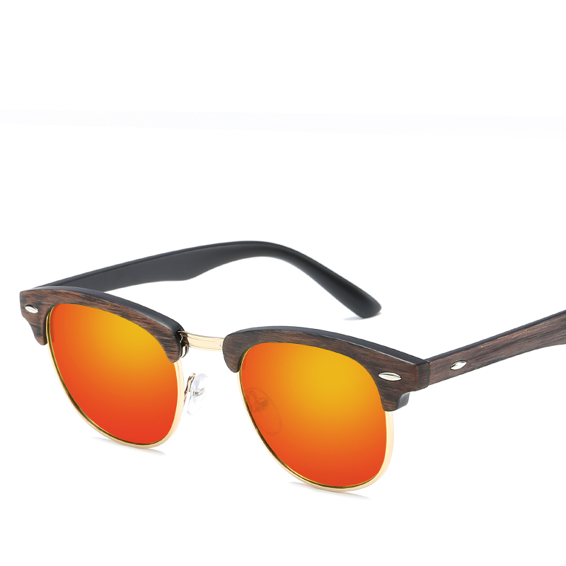 Lunettes de soleil tendance effet bois pour femme, forme ronde, accessoire de mode avec design classique à clous moyens