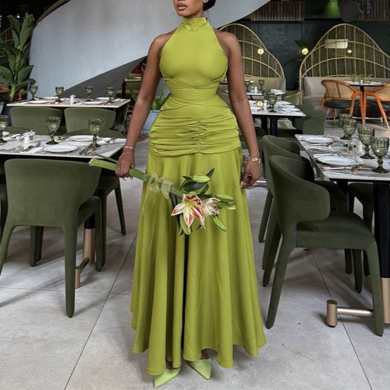 Robe Maxi Chic à col roulé pour femmes, sans manches, taille drapée, moulante, mode soirée, soirée, Clubwear