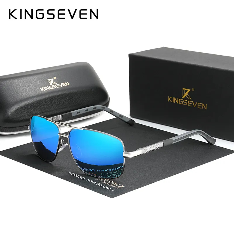 KINGSEVEN 2024 Lunettes de soleil en aluminium pour hommes, marque pilote, polarisées, monture tendance pour femmes, lunettes de soleil pour la conduite, Oculos de sol