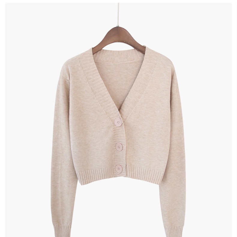 Cardigan court en tricot pour femme, style coréen, pull court à manches longues, col en V, élégant, pour le printemps et l'automne