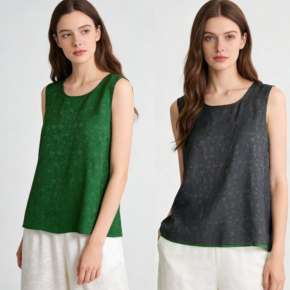 Nouvelle Collection Été 2026 – Gilet Sans Manches en Soie de Mûrier 100% Naturelle HuaLuo, Tissu Jacquard Nuage Parfumé, Double Usage, pour Femme