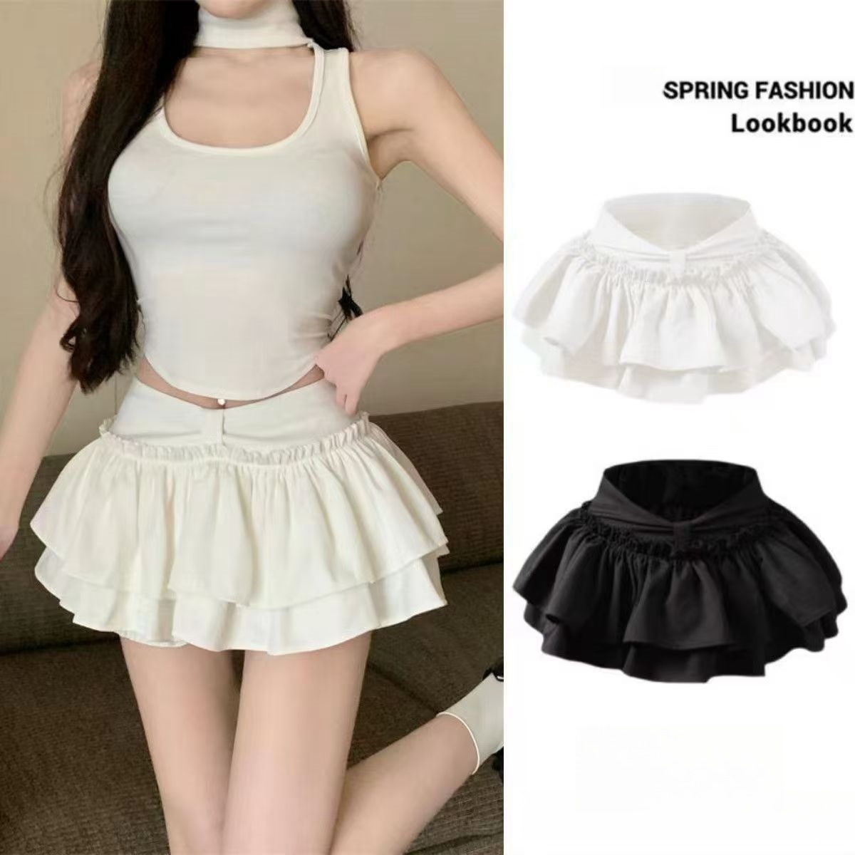 Short coréen Chic Kawaii Style Ballet jupe à plusieurs niveaux douce princesse Mini jupes élégant élastique taille haute dame jupe assortie