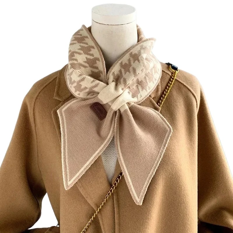 Écharpe chaude en cachemire pour femmes, Foulard à carreaux tricoté, longs et slim, petits foulards Bandana féminin
