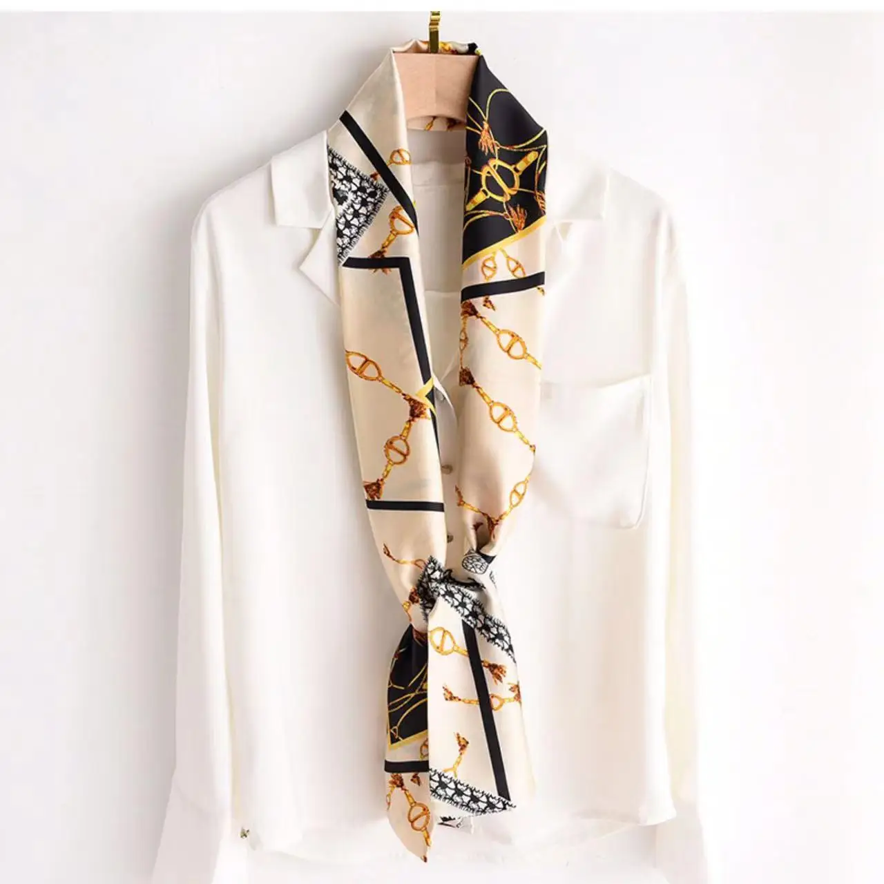 Nouveau foulard en soie imprimé pour femmes, châle, mode, luxe, long, étroit, petit foulard en soie, bandeau pour femmes, foulard de tête