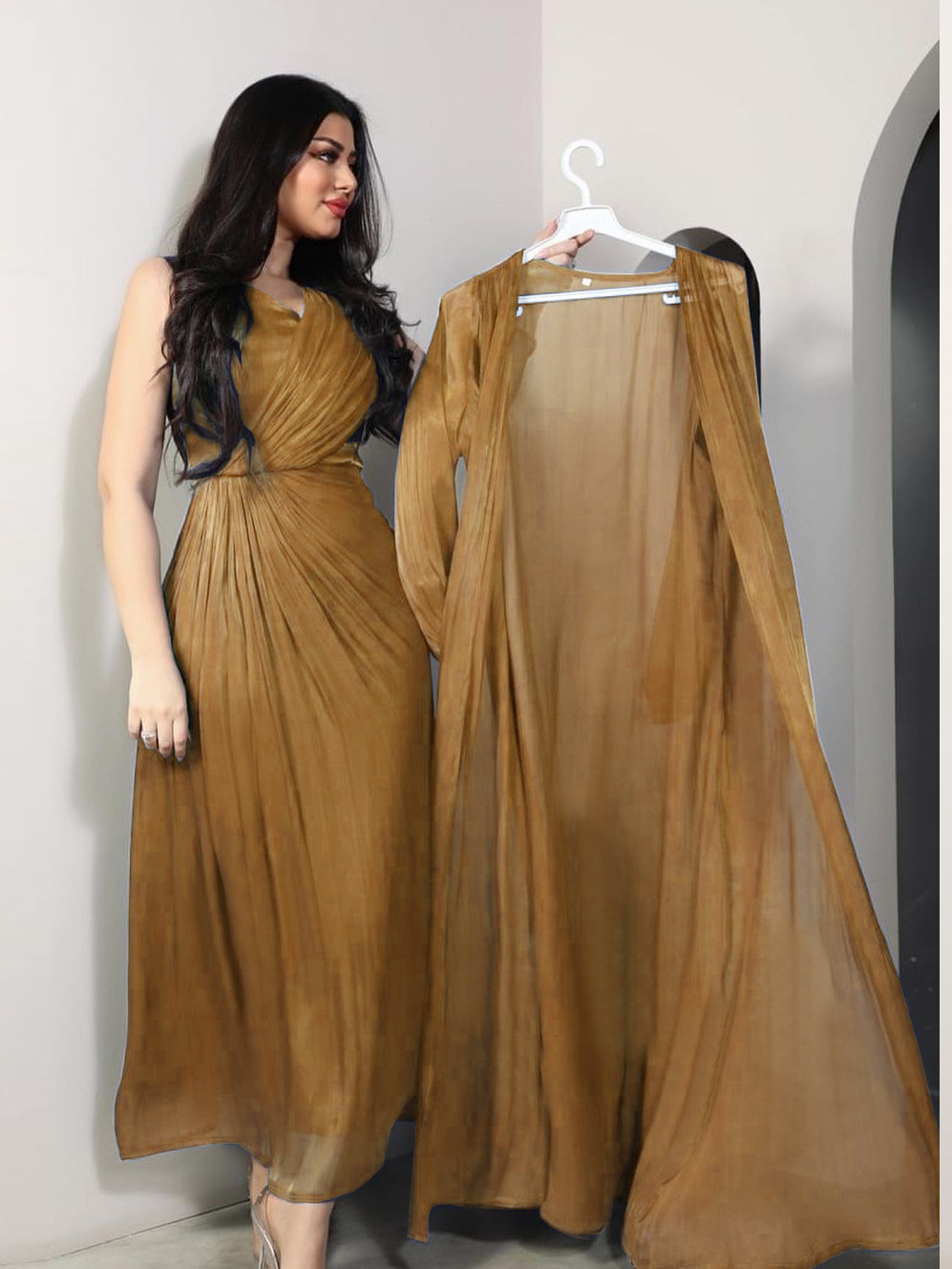 Robe de soirée marocaine femmes Abaya 2 pièces ensemble Satin soyeux dubaï robes musulmanes Eid Caftan soirée longue Robe robes Abayas Robe
