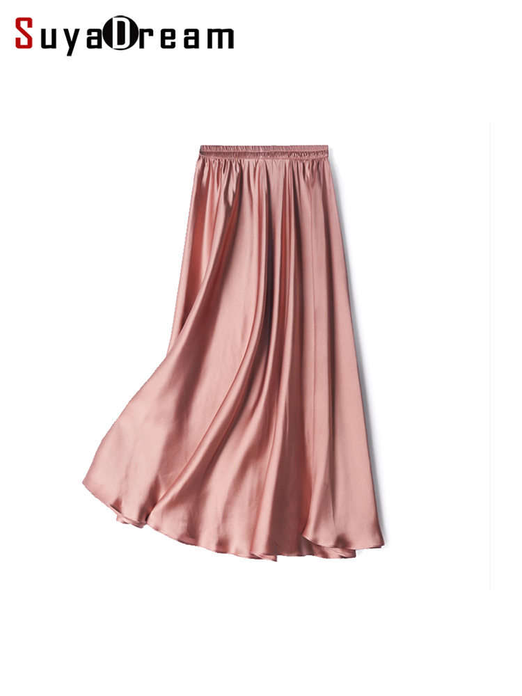 SuyaDream – jupe plissée pour femmes, 100% soie véritable, taille élastique, jupes longues trapèze solides, bas printemps été 2025