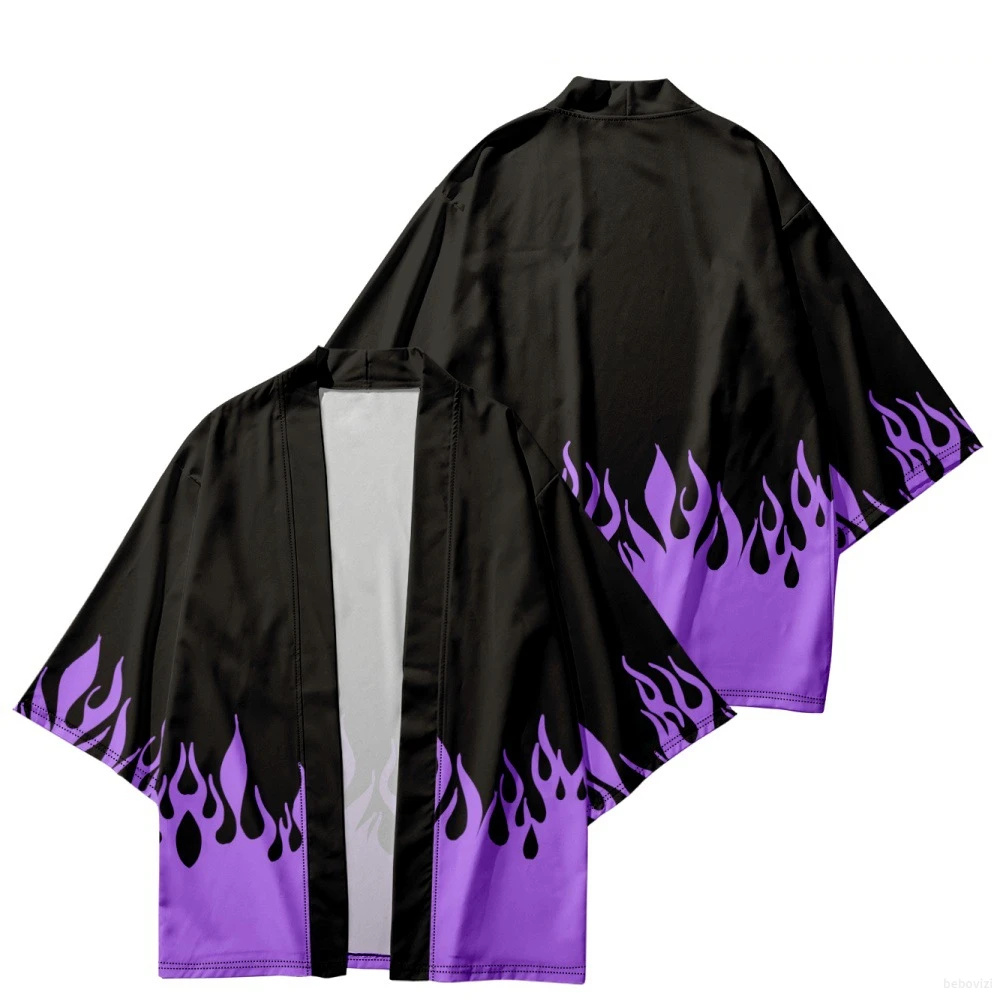 Kimono japonais flamme de feu et de glace pour hommes et femmes, Cardigan Yukata coloré, chemises Haori, haut, vêtements traditionnels asiatiques