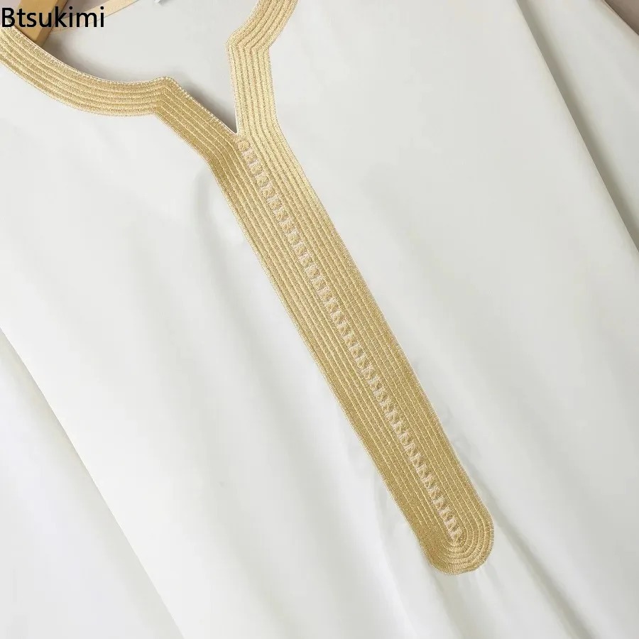 Nouvelle tenue musulmane pour hommes pour l'Aïd, style ethnique, abayas brodées à manches longues, robe ample décontractée de style saoudien, thobe musulman pour hommes