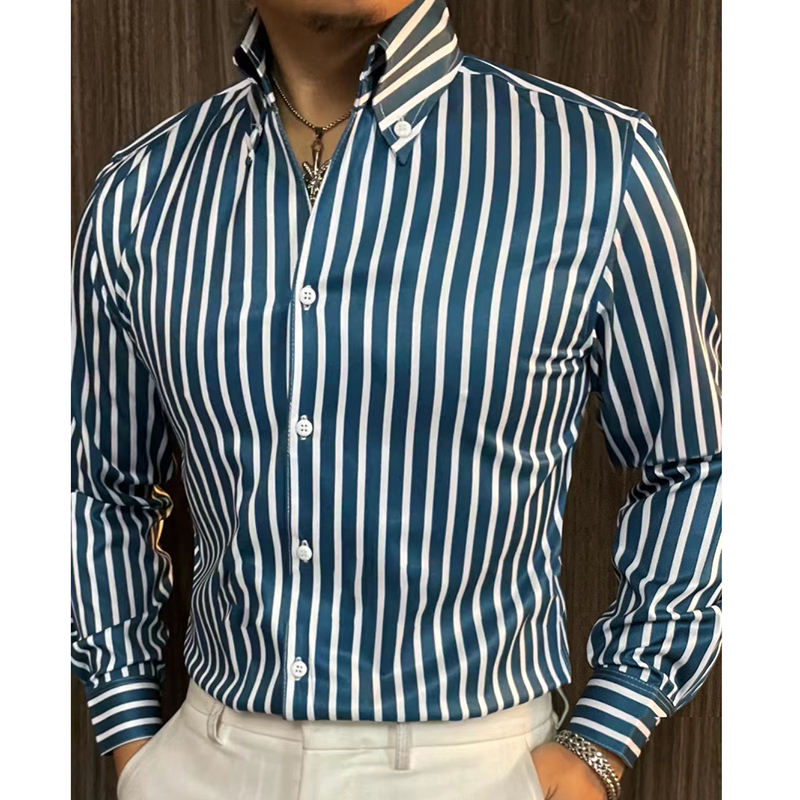 Chemise slim rayée à manches longues pour hommes, robe de soirée sociale, vêtements de printemps, documents d'abonnés, luxe