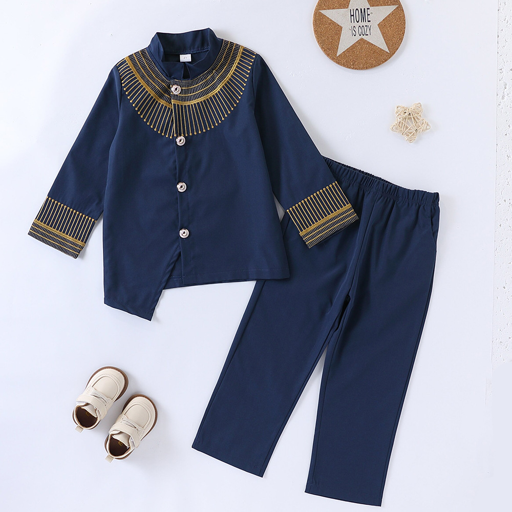 Ensemble de 2 pièces de vêtements africains pour enfants, costumes pour garçons, veste Ankara Dashiki, haut brodé à boutons et pantalon, tenues de mariage pour enfants