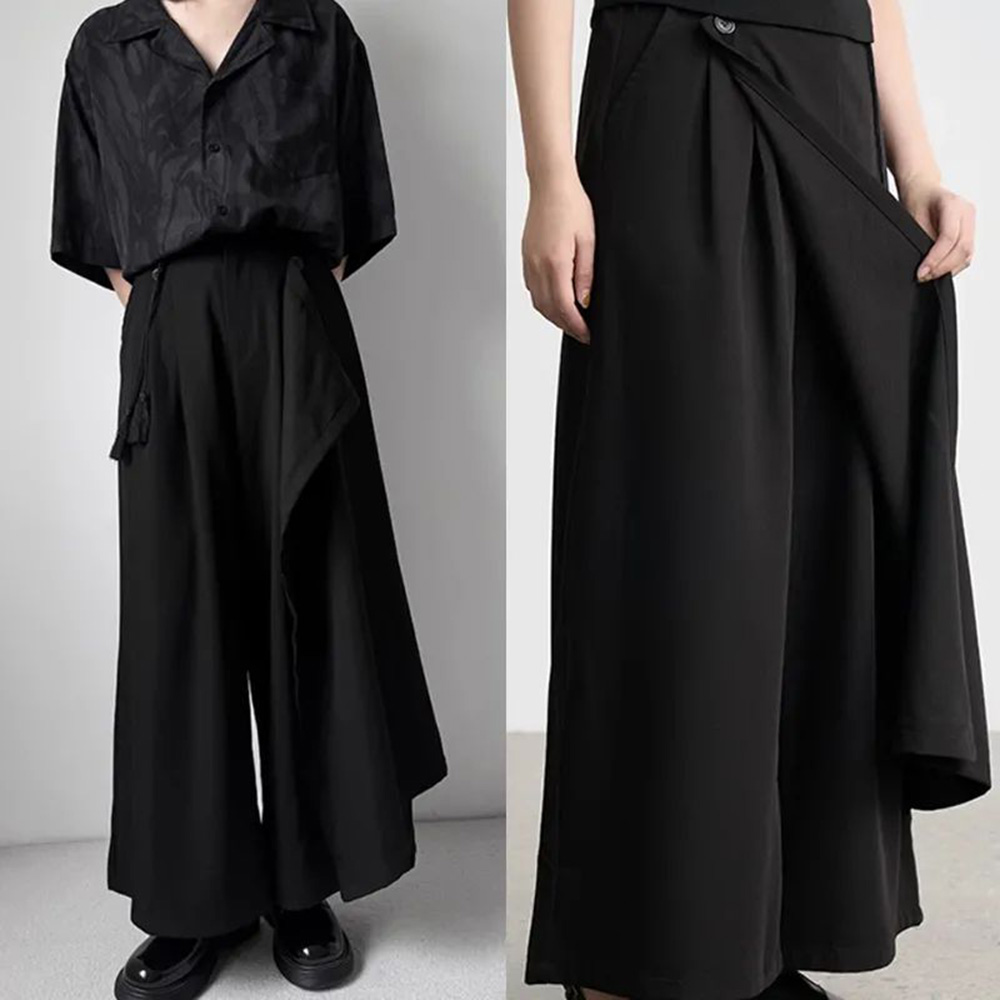 Jupe pantalon Double couche pour hommes, pantalon de samouraï gothique, Style foncé japonais, décontracté, Hakama, jambes larges, vêtements pour hommes, 2024