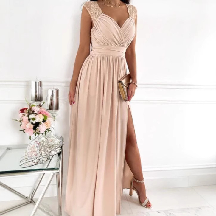Robe longue d'été sexy sans manches pour femme, dos nu, élégante, en dentelle, moulante, pour demoiselle d'honneur, soirée, maxi robes, Vestidos