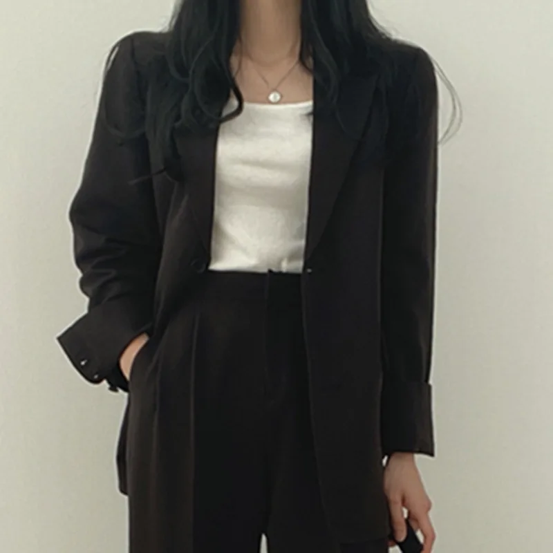 Ensemble 2 pièces slim rétro pour femme, style coréen, veste et pantalon décontractés, collection Printemps-Automne 2026