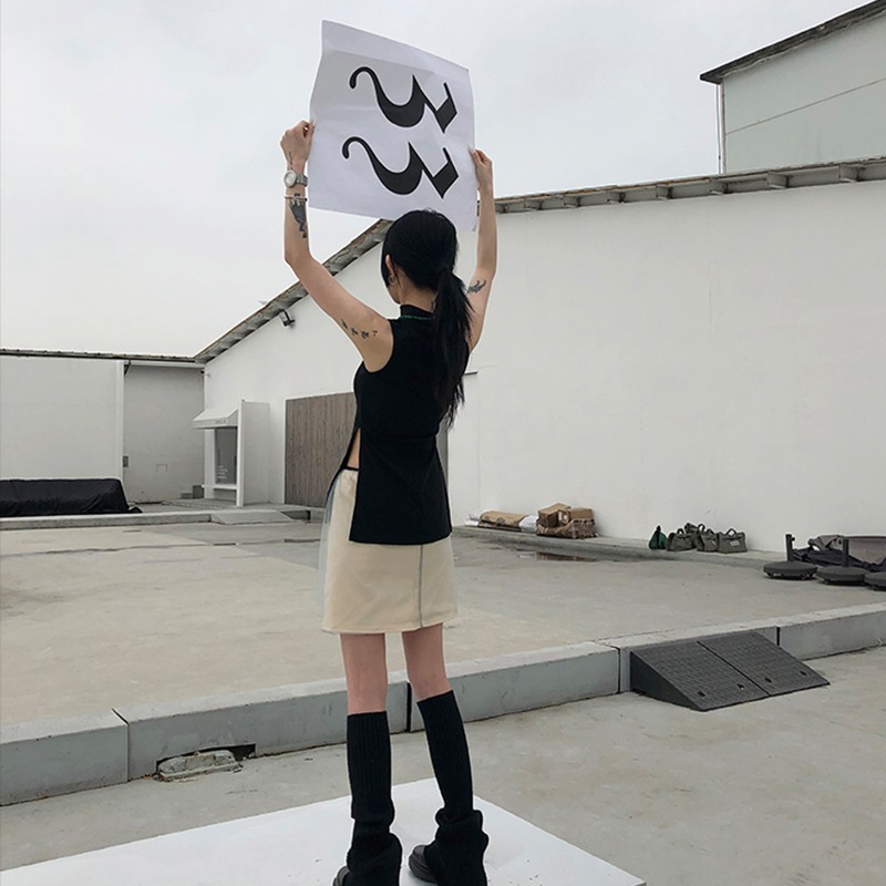 Karrcat Yamamoto Style débardeur noir Grunge gothique col roulé hauts Cyber Y2k Chic vêtements de créateur foncé esthétique Streetwear