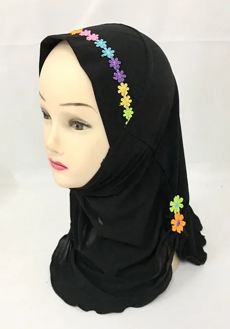 Hijab musulman pour filles, écharpe arabe islamique, châles pour enfants, motif de fleurs