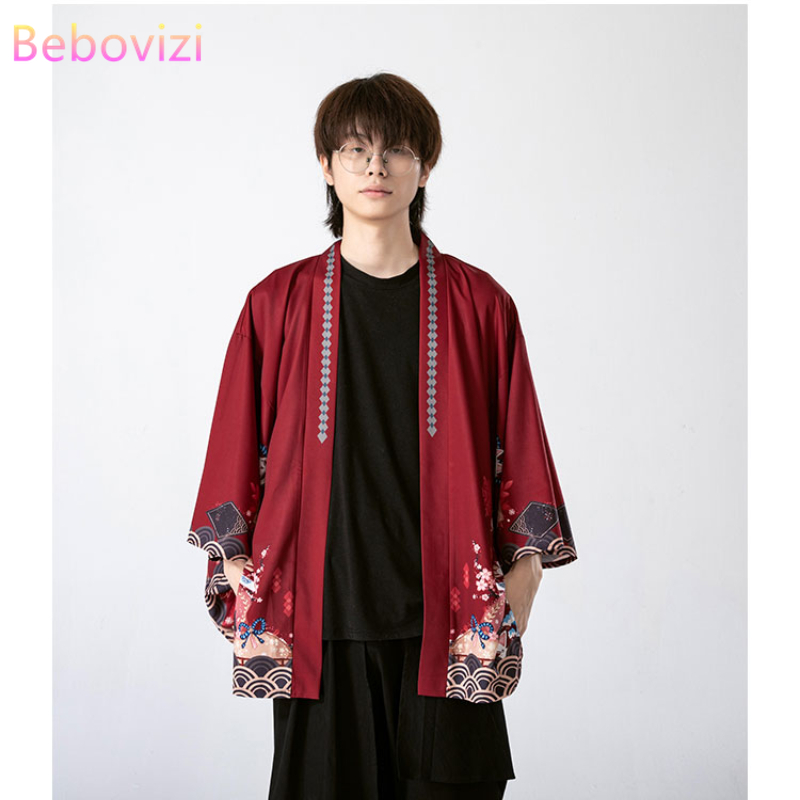 Cardigan Streetwear samouraï japonais pour hommes et femmes, Harajuku Haori, chemisier Cosplay, Yukata, ample, rouge, noir, nouveau, été, 2021