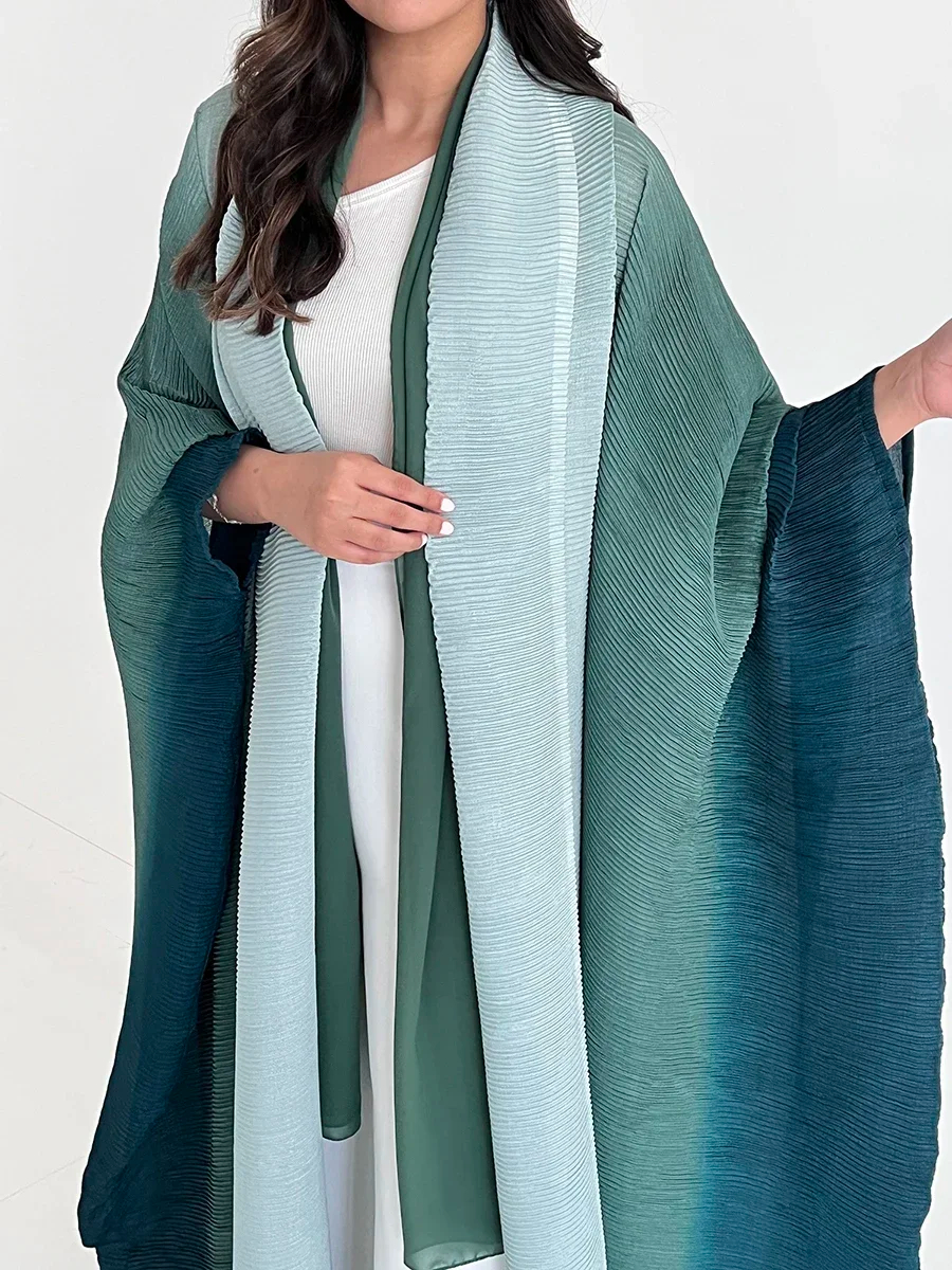 Miyake plissé femmes Cardigan enveloppes élégant ample Miyake dégradé plissé col rabattu chauve-souris coupe-vent avec ceinture 55 "en dentelle