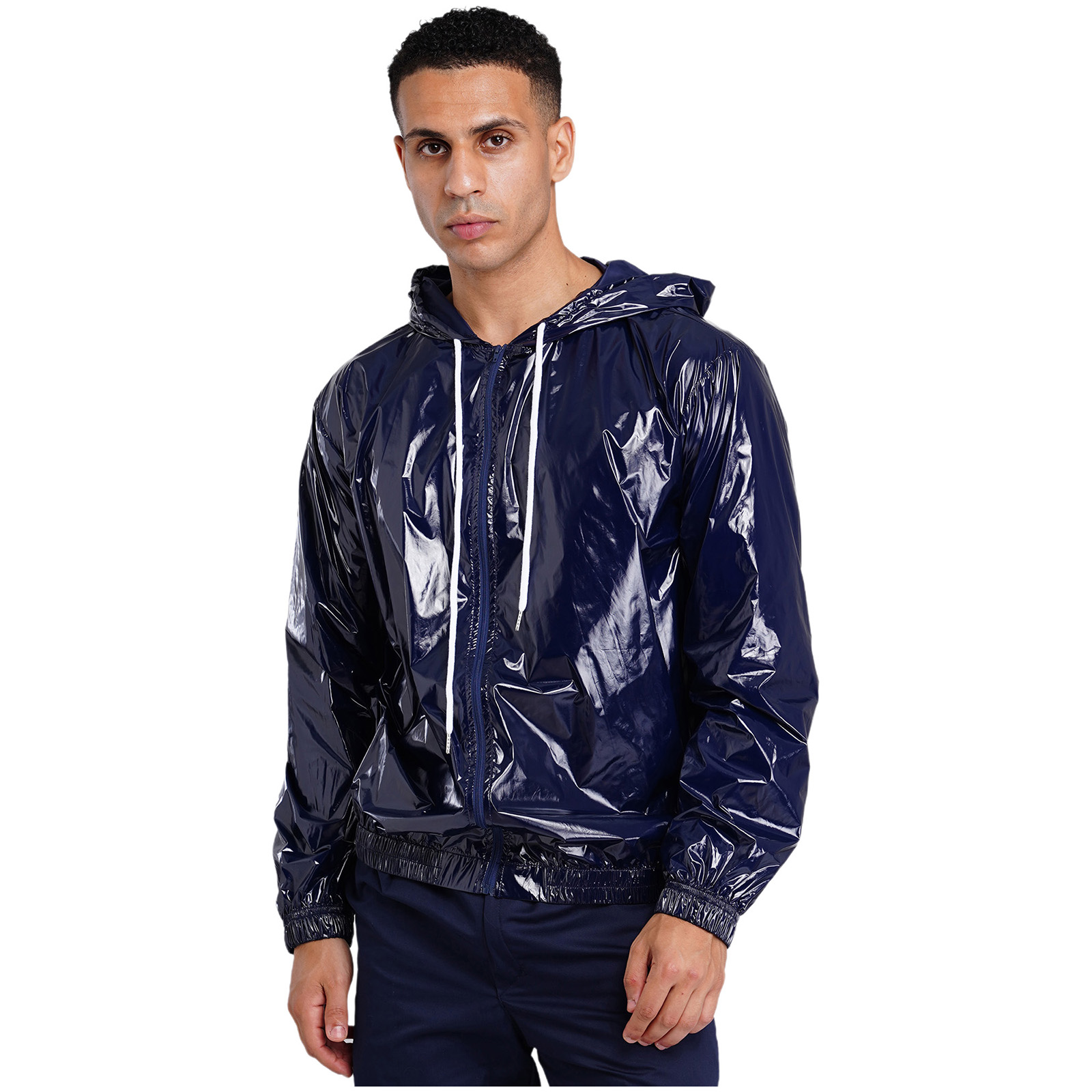 Veste imperméable à capuche pour homme, manches longues, fermeture éclair sur le devant, capuche à cordon de serrage, vêtement d'extérieur coupe-vent, imperméable, pour randonnée et pêche
