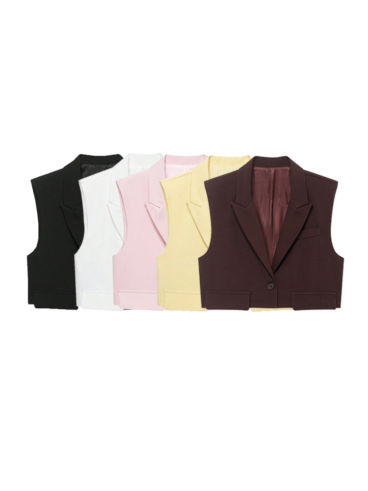 Débardeur Chic pour femmes, hauts à la mode, court, sans manches, col à revers, vêtements d'extérieur féminins