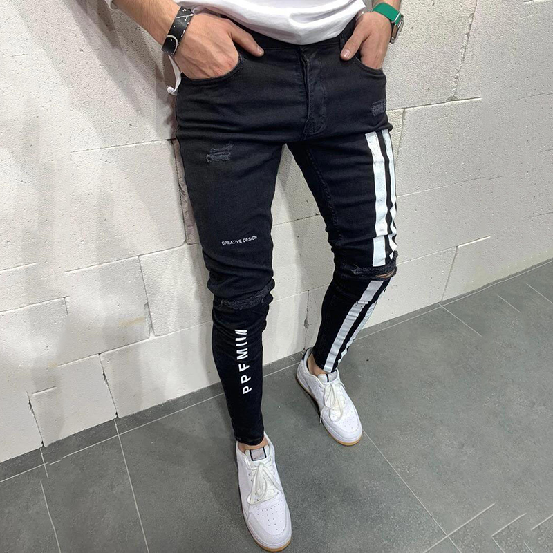 2025 hommes jean slim mode petite jambe crayon pantalon printemps haute rue décontracté élastique pantalon imprimé polyvalent jean mâle