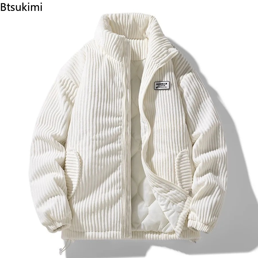Parka décontractée pour hommes, col montant, couleur unie, vêtements d'extérieur, velours côtelé épais, chaud, veste rembourrée en coton, nouvelle mode hiver