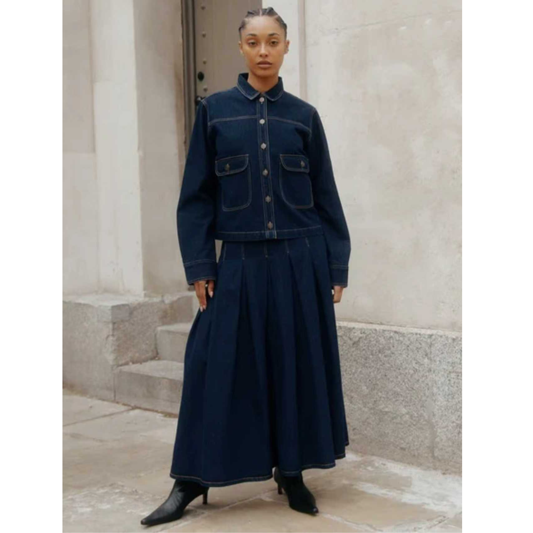 Jupe en jean plissée taille haute pour femmes grandes tailles, élégante, en denim délavé, avec fermeture éclair, pour femmes grandes tailles