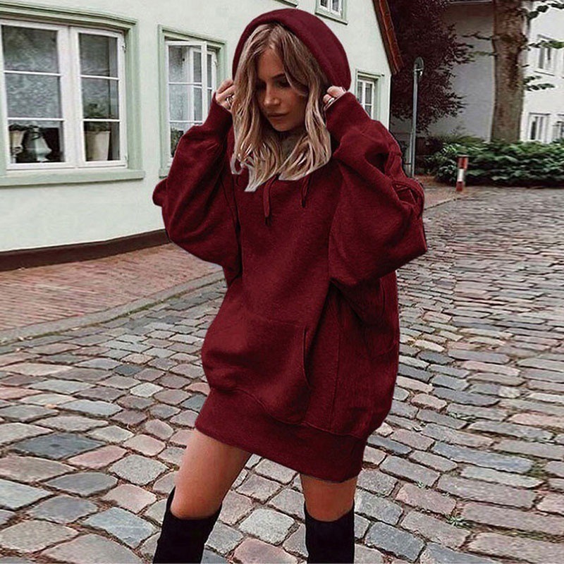 Robe à capuche oversize pour femme, ample, à manches longues, avec poches et cordon de serrage, style sweat-shirt, streetwear décontracté, pour le quotidien, pull chaud