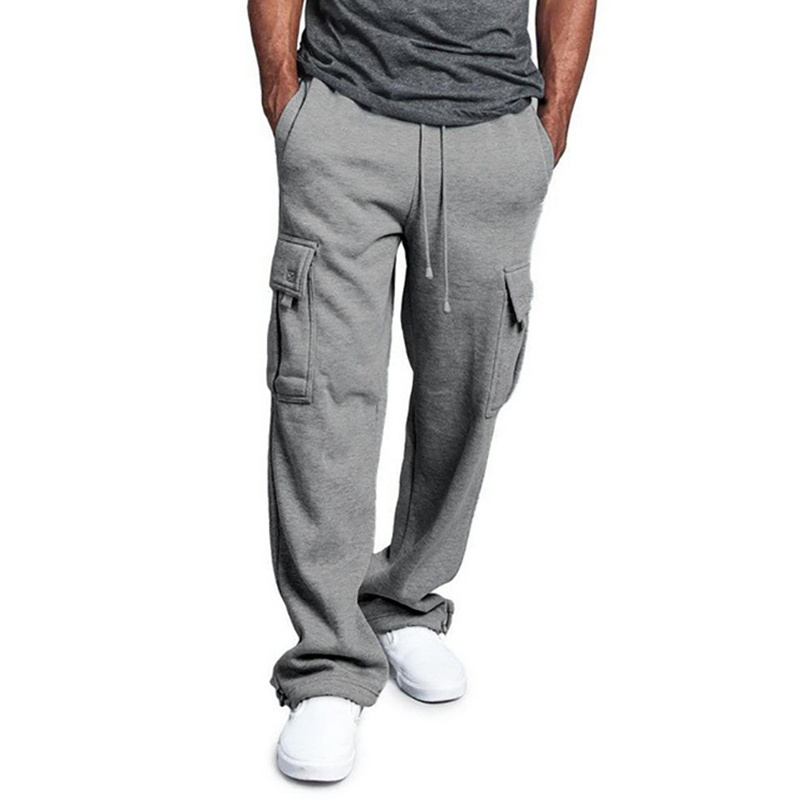 Pantalons de survêtement pour hommes, coupe droite, jogging pour le sport et le Streetwear, ample, surdimensionné, avec cordon de serrage, pantalons longs multi-poches