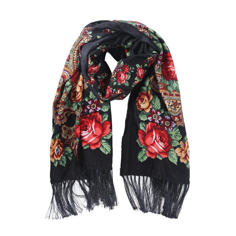 Écharpe ethnique pour femme 190x65cm, longue, à imprimé floral, broderie ukrainienne, hijab, châle chaud d'hiver, bandana à franges