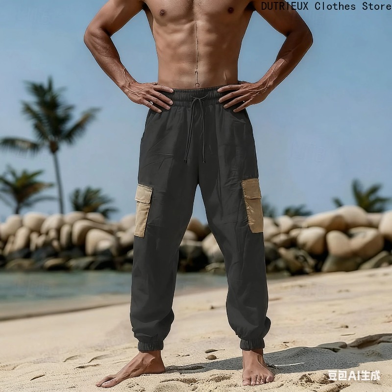 Pantalons en coton et lin pour hommes, pantalons décontractés respirants doux et confortables, pantalons de travail pour hommes de rue et de vacances à la mode