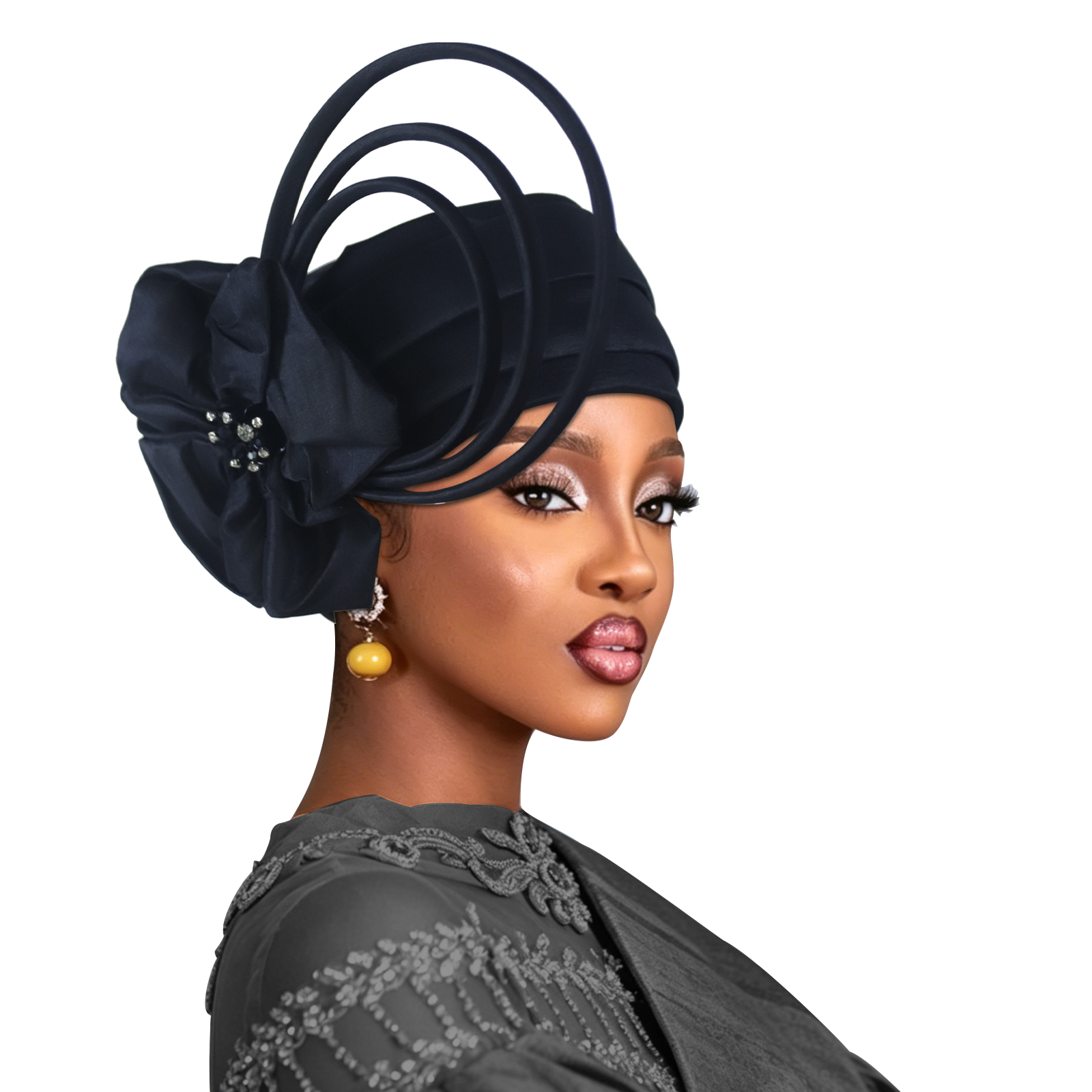 Turban africain Gele à fleurs et diamants pour femmes, couvre-chefs nigérians pour mariage, foulards et bonnets pour femmes