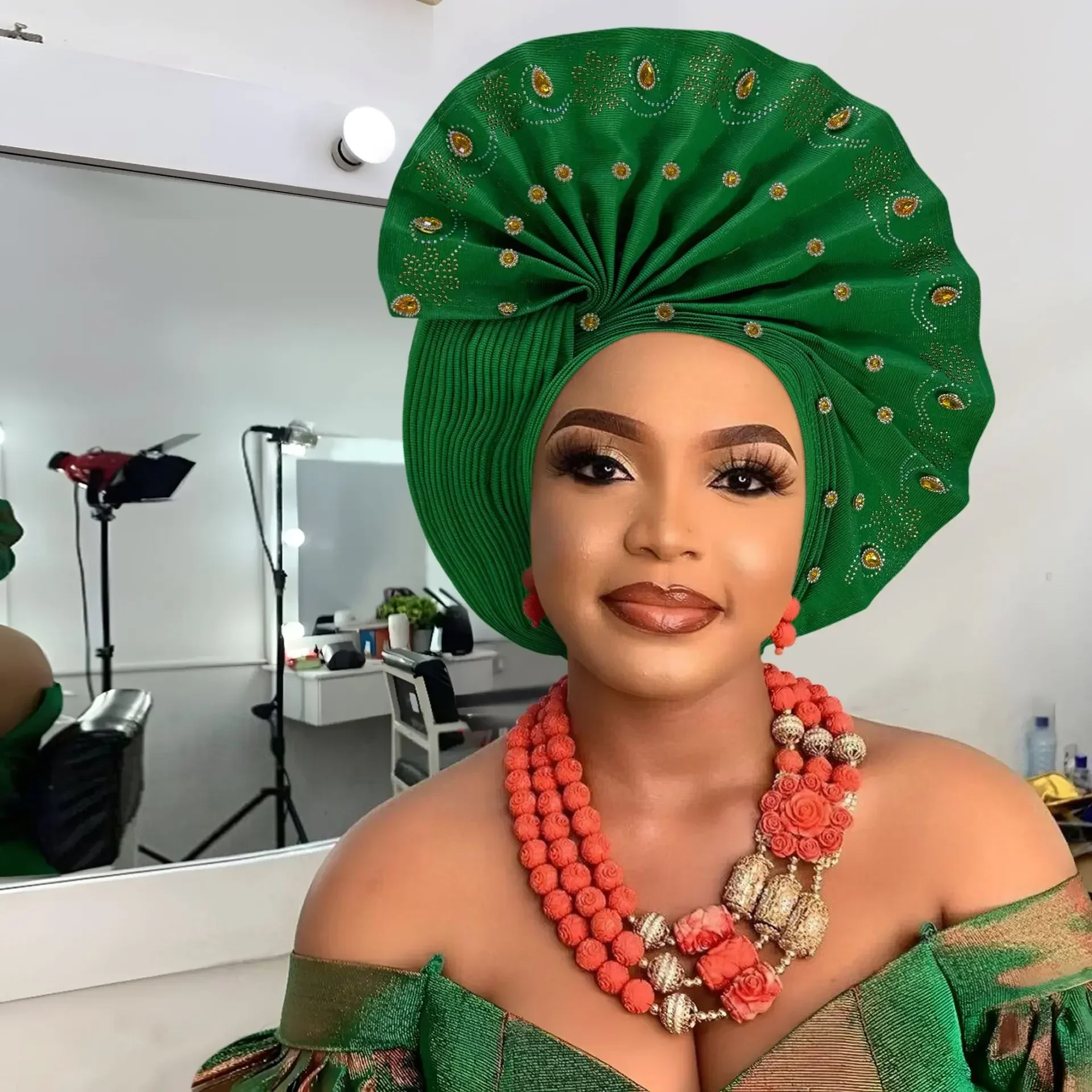 Gele-Cravate de Sauna Africaine pour Femme, Turban, Déjà Fabriqué, Bonnet Femme, Gelee, NigWin, Aso Oke Diamonds, 2025