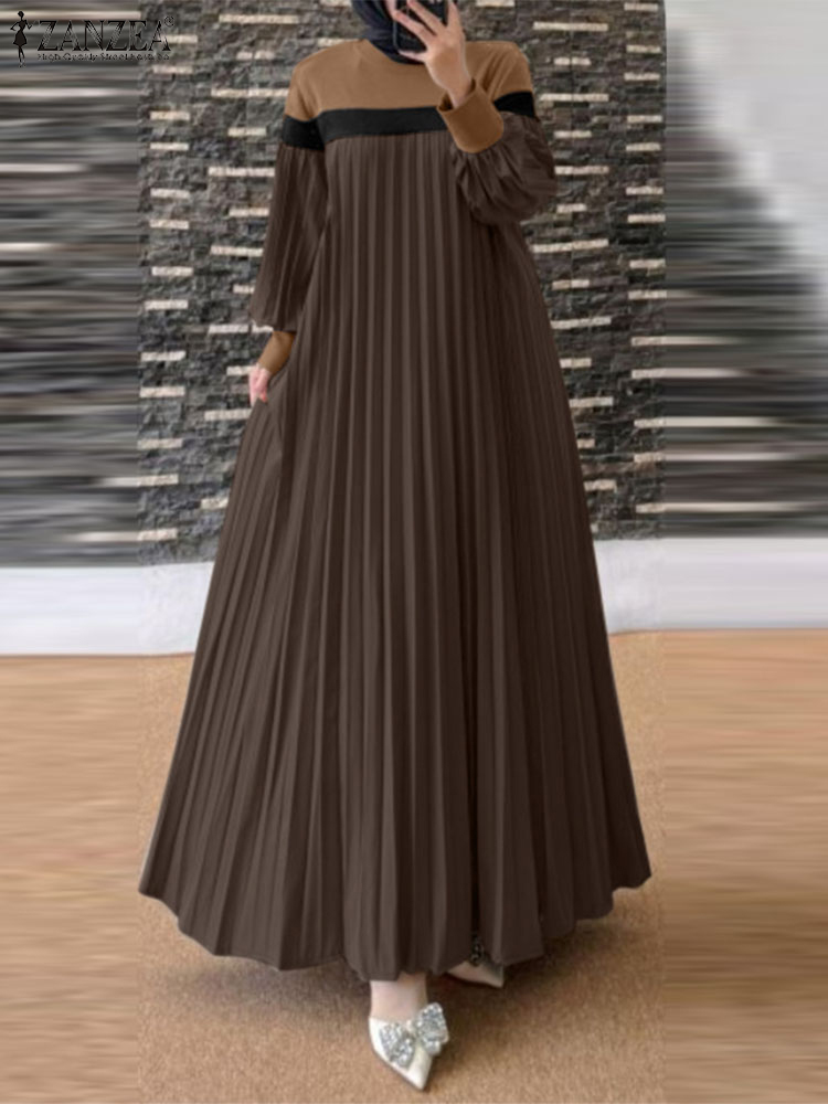 2025 ZANZEA mode femmes automne longue lanterne manches Robe musulmane Abaya Robe islamique caftan Patchwork Robe d'été plissée robes