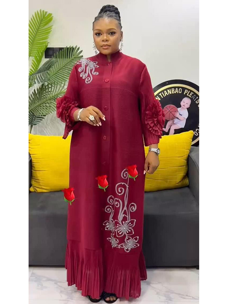 ANLAN mode imprimé robe longue plissée femmes revers manches florales conception simple boutonnage robes trapèze 2025 été nouveau 5AN6018