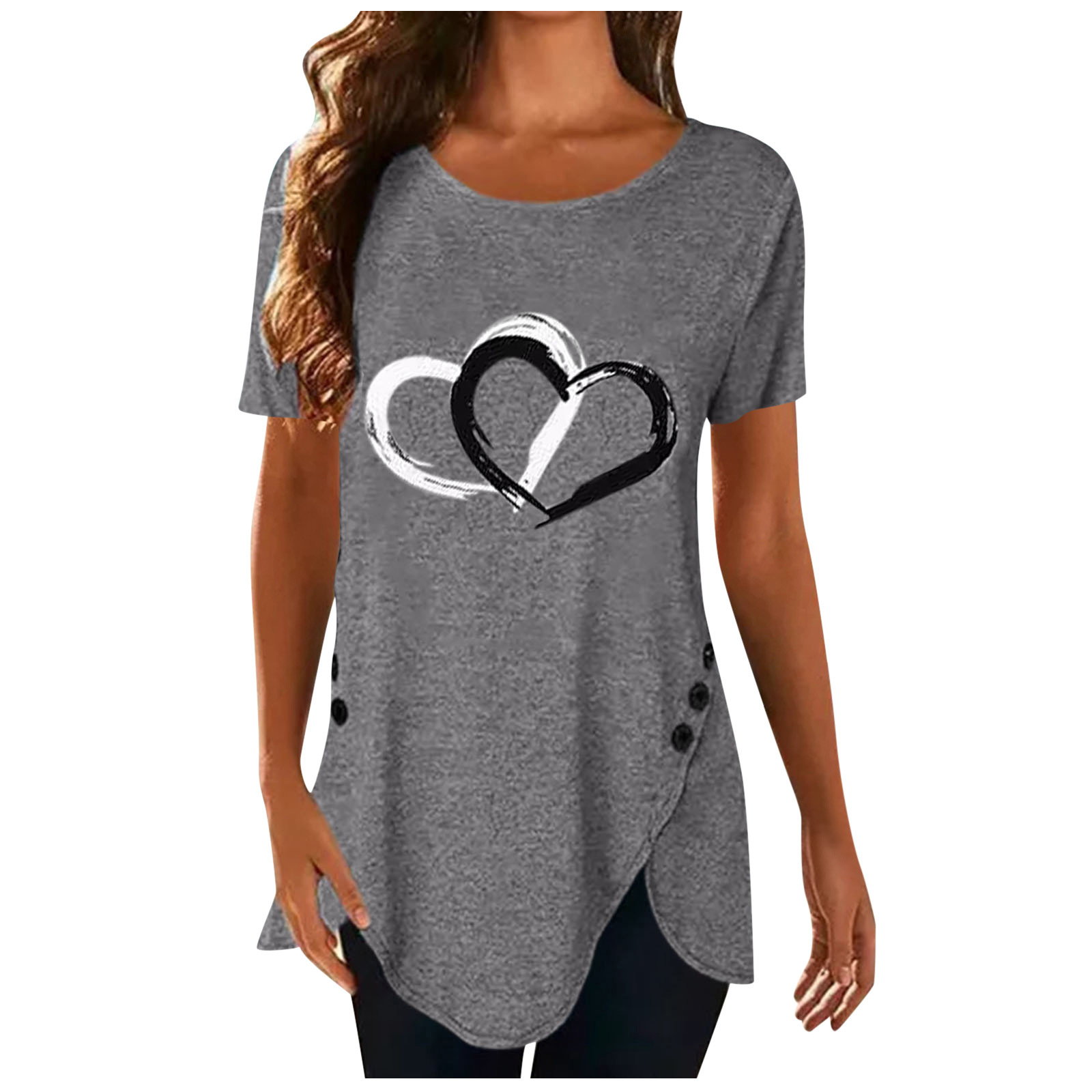 T-shirt mode grande taille hauts femmes décontracté col rond chemise t-shirts dames ample imprimé fleuri tunique chemise