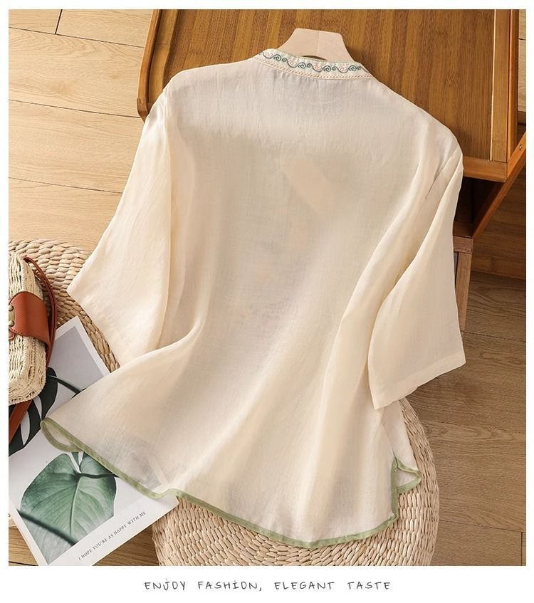 Décontracté ample Blouse chemise femmes vêtements été coton lin dames hauts t-shirt Blusas Vintage broderie femme chemise Camiseta Mujer