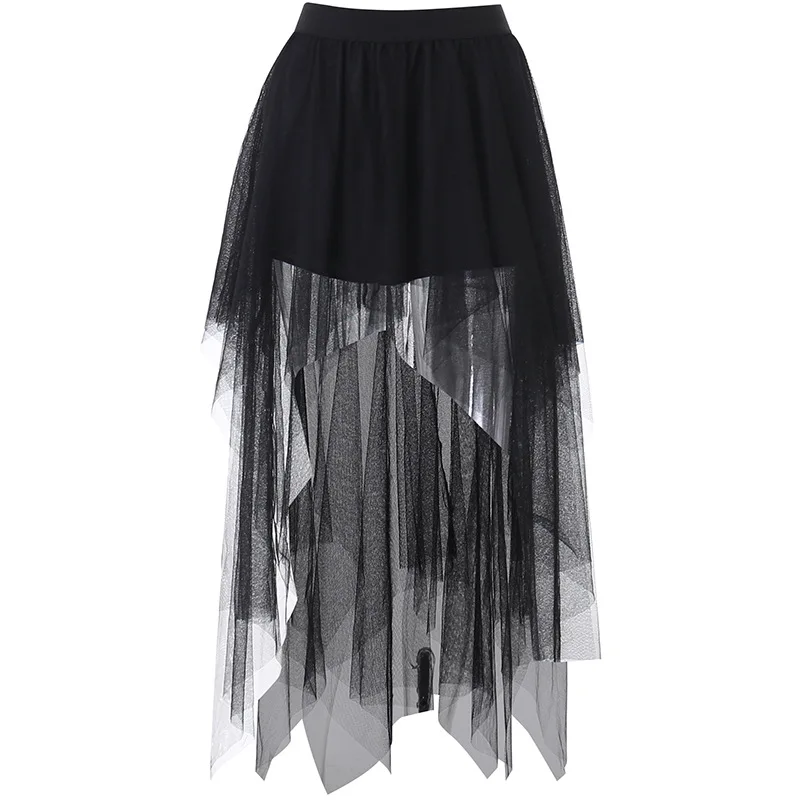 Jupe irrégulière taille haute en fil de filet pour femmes, jupe décontractée d'été de Style gothique, Sexy et charmante