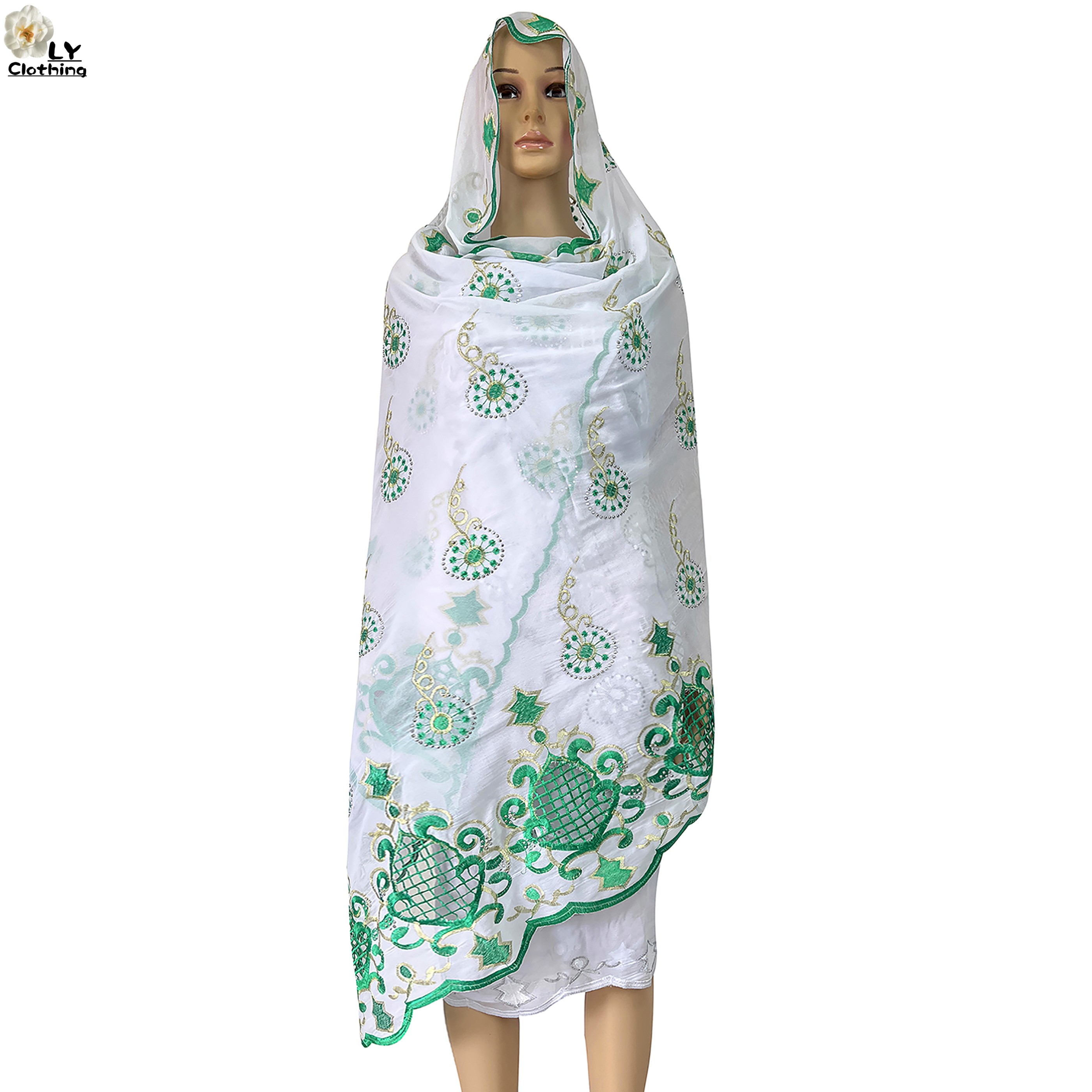 Écharpe de sauna brodée en mousseline de soie pour femmes, écharpe de prière musulmane, écharpe islamique de Dubaï, nouveau style africain, été 2023