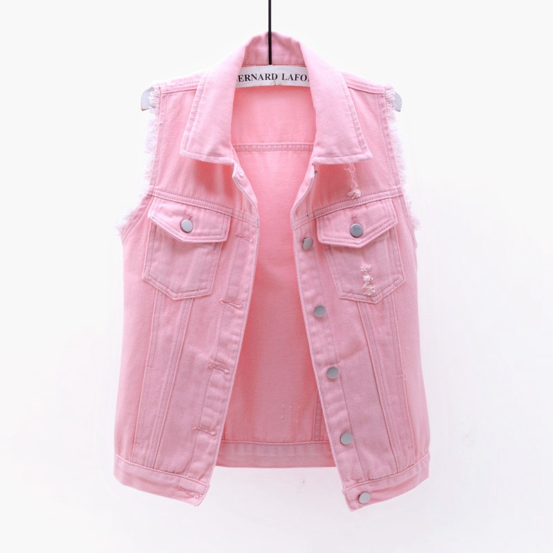 Gilet en jean grande taille 6XL pour femme, sans manches, décontracté, pour étudiantes, en plusieurs couleurs : rouge, rose, violet, jaune, bleu, blanc