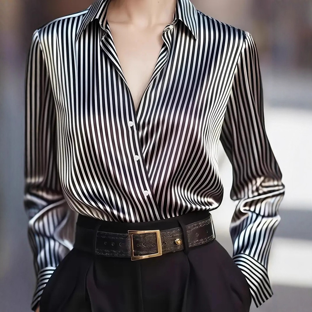 Élégant à manches longues Blouse femmes 2025 automne mode bureau dame rayé imprimé chemises amples hauts décontracté