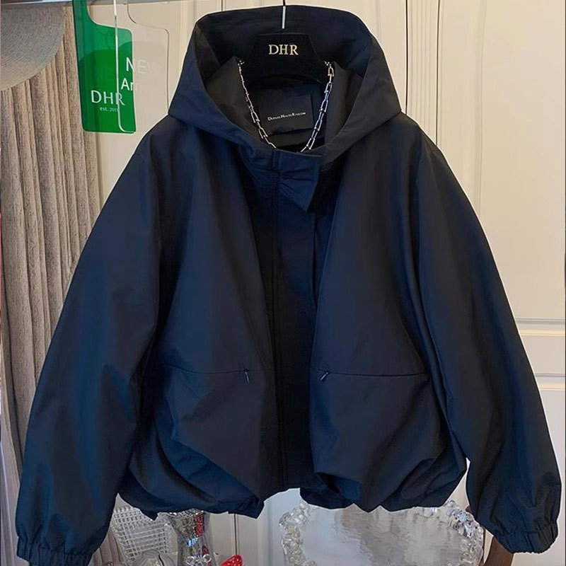 Veste courte à capuche britannique pour femmes, Trench-coat ample et décontracté, coupe-vent de printemps, manteau coréen avec cordon de serrage et poches, nouvelle collection 2025