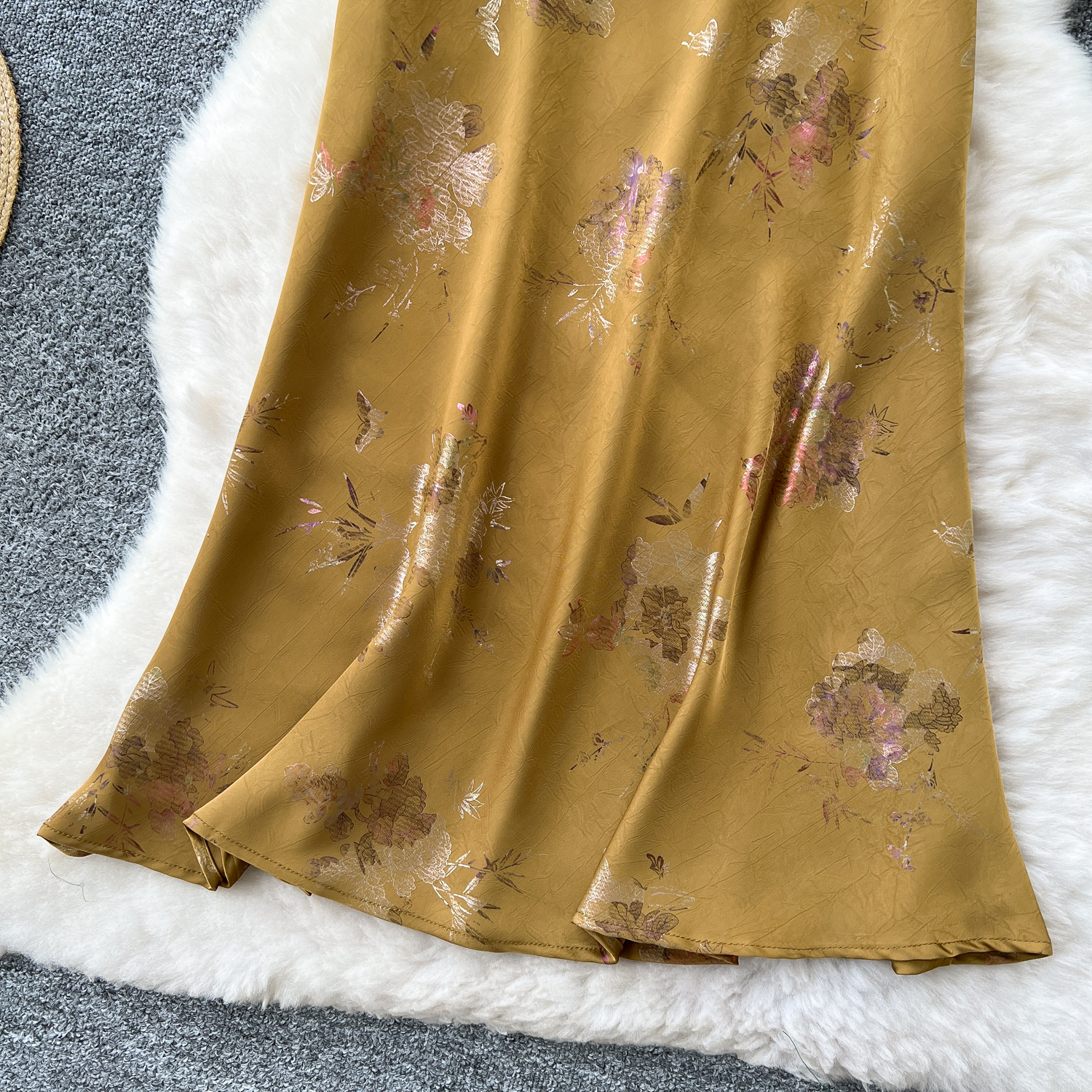 Sexy satin Chic imprimé paillettes taille haute hanche enveloppement été fendu doux jupe complète femmes vêtements
