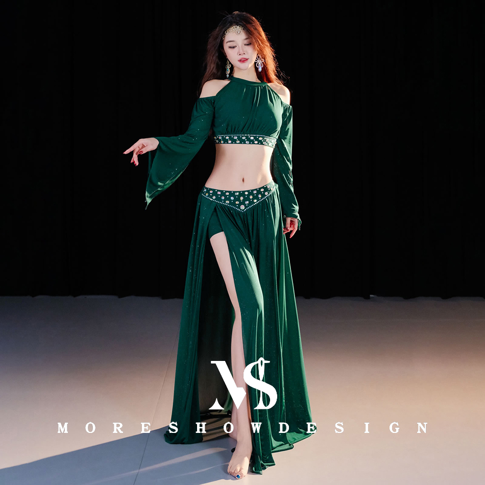 Costumes de danse du ventre pour femmes, haut + jupe, manches longues, vêtements de danse, ensemble de vêtements d'entraînement, tenues de danse