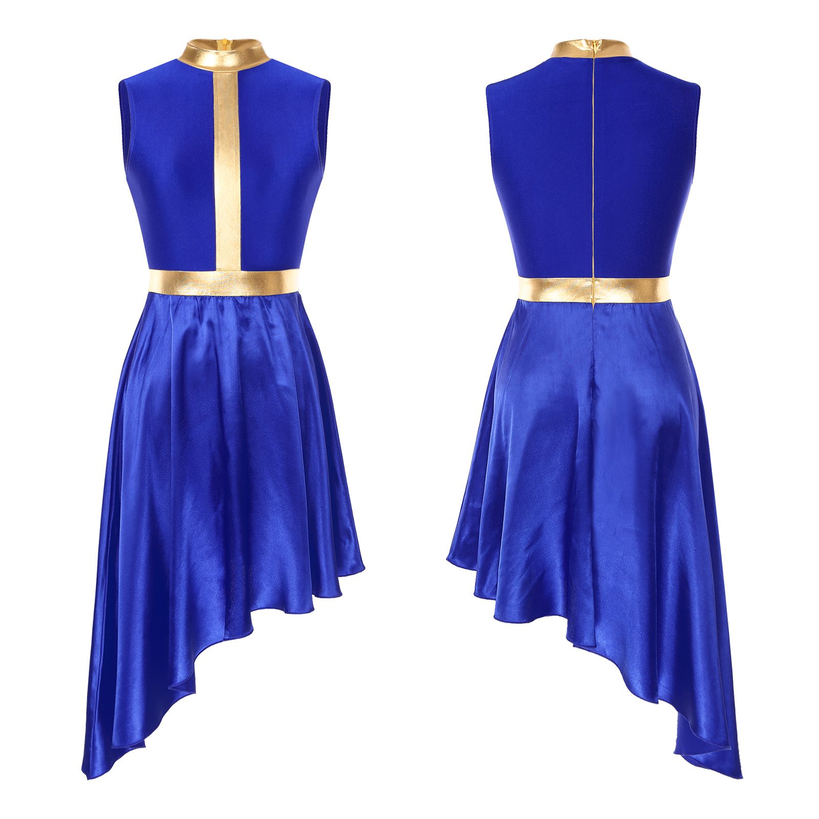 Robe de danse lyrique pour femmes, Costume de Ballet contemporain moderne, sans manches, maille en Tulle, jupe haute et basse, vêtements de danse liturgiques