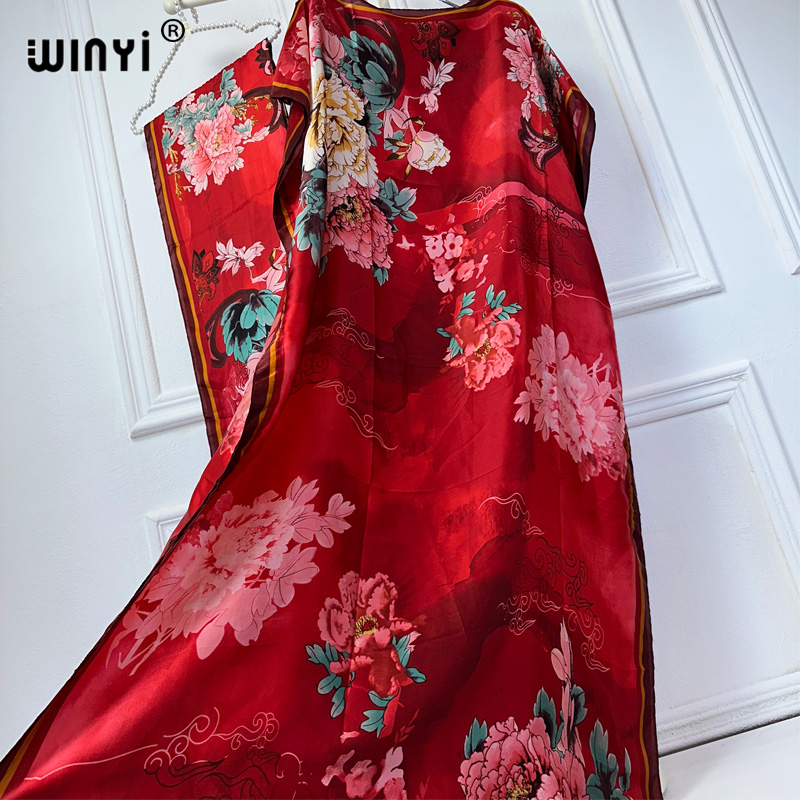 WINYI Robe traditionnelle africaine musulmane pour femme, Abaya Dubaï, Kaftan de luxe à imprimé bohème, Robe longue élégante, Paréo de plage
