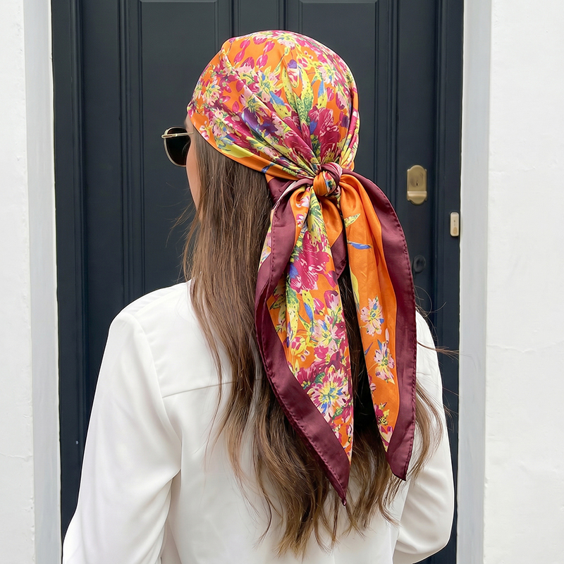 Nouveau Foulard Carré en Soie pour Femme, Marque de Luxe, Imprimé Satiné, 90 cm, Hijab, Paréo Musulman, Bandana, Châle, Bandeau, Écharpe