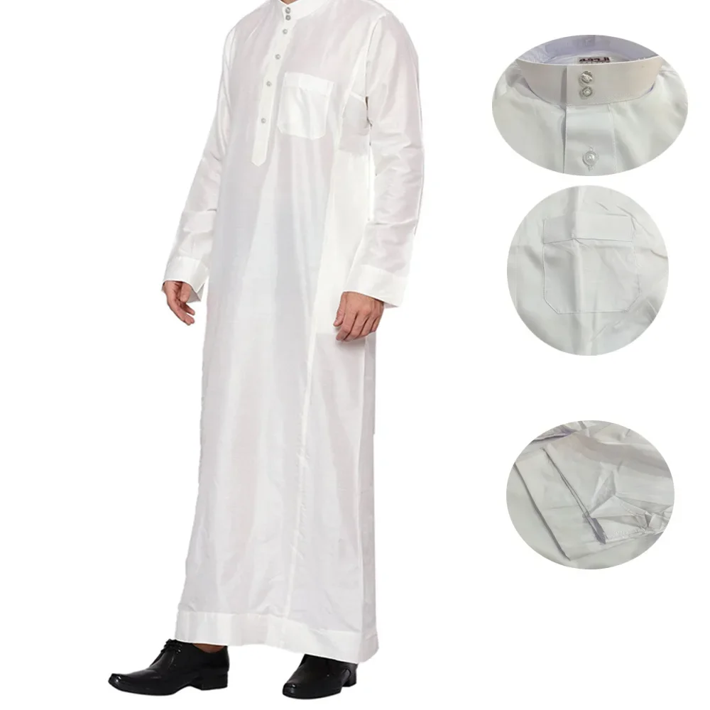 Hommes Dishdasha musulman à manches longues robe Daffah Thobe Jubba saoudien arabe Thoub caftan vêtements islamiques Robes Abaya dubaï moyen-orient